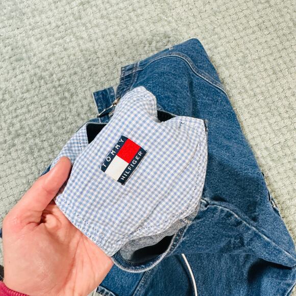 Vintage TOMMY HILFIGER Girls Blue Denim Overalls Dress Jean Flag Retro Girls M - Picture 5 of 6